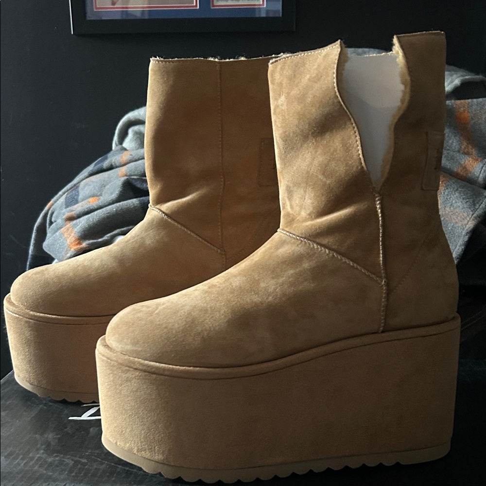 Dolls Kill Tan Suede Platform Boots